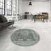 Round Machine Washable Abstract Ash Gray Rug in a Office, wshabs2338