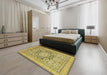 Abstract Golden Brown Yellow Modern Rug in a Bedroom, abs2339