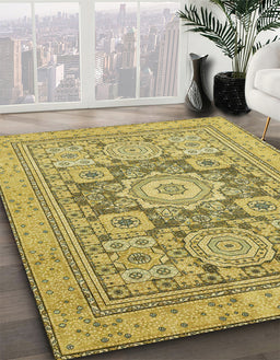 Abstract Golden Brown Yellow Modern Rug in Family Room, abs2339