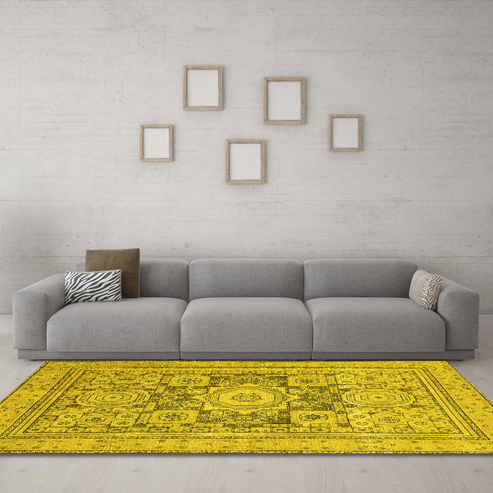 Machine Washable Abstract Yellow Modern Rug in a Living Room, wshabs2339yw