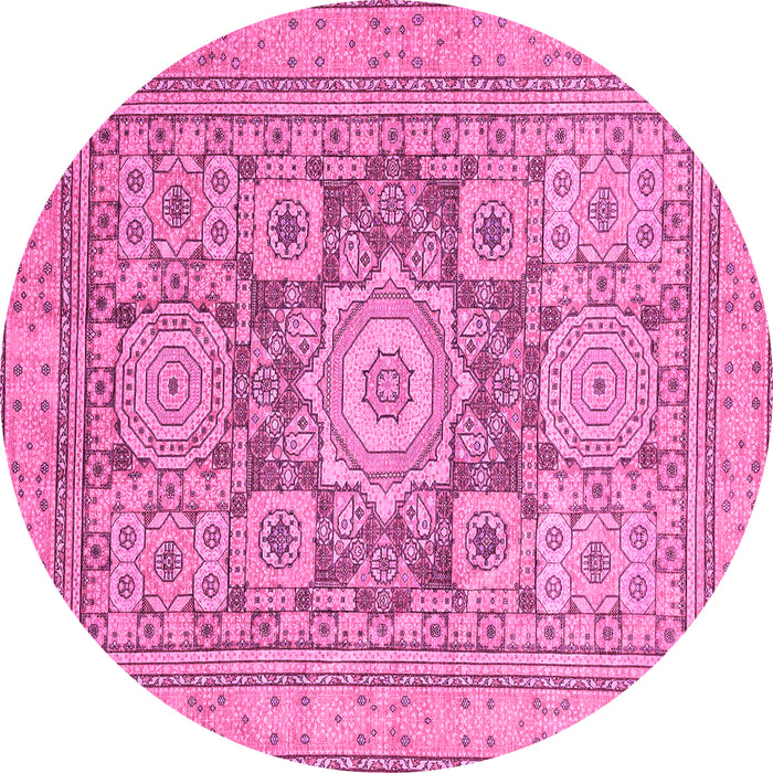 Round Machine Washable Abstract Pink Modern Rug, wshabs2339pnk