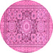 Round Machine Washable Abstract Pink Modern Rug, wshabs2339pnk