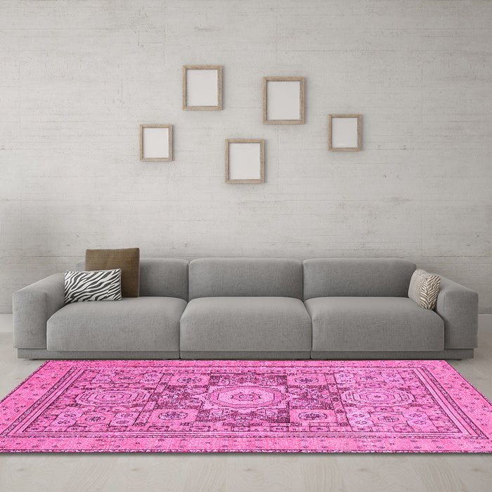 Machine Washable Abstract Pink Modern Rug in a Living Room, wshabs2339pnk