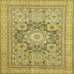 Square Abstract Golden Brown Yellow Modern Rug, abs2339