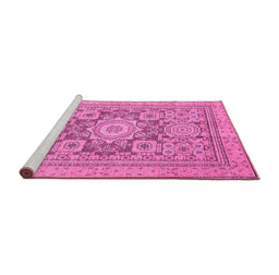 Sideview of Machine Washable Abstract Pink Modern Rug, wshabs2339pnk