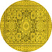 Round Machine Washable Abstract Yellow Modern Rug, wshabs2339yw