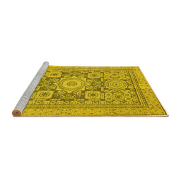 Sideview of Machine Washable Abstract Yellow Modern Rug, wshabs2339yw