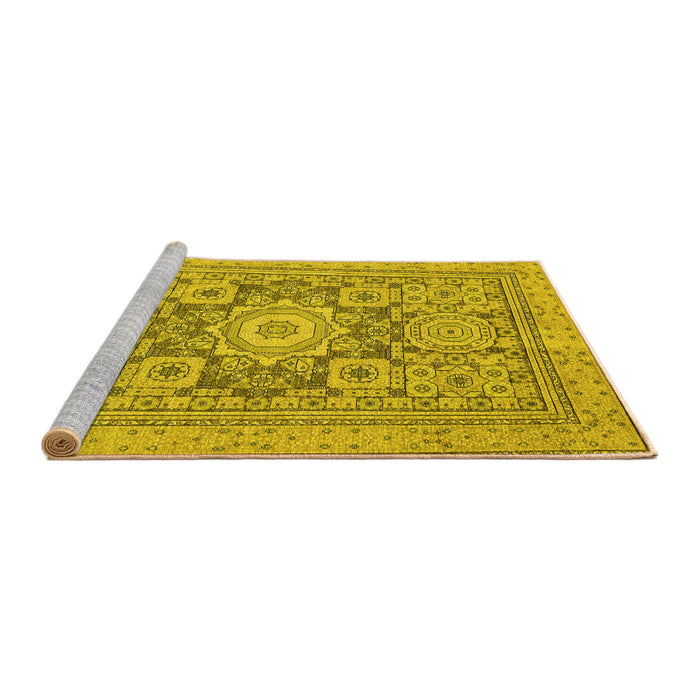 Sideview of Machine Washable Abstract Yellow Modern Rug, wshabs2339yw
