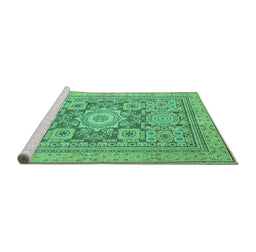 Sideview of Machine Washable Abstract Turquoise Modern Area Rugs, wshabs2339turq