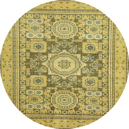 Round Machine Washable Abstract Gen Brown Yellow Rug, wshabs2339