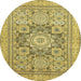 Round Machine Washable Abstract Gen Brown Yellow Rug, wshabs2339