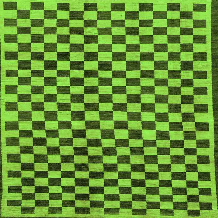 Square Machine Washable Checkered Green Modern Area Rugs, wshabs233grn