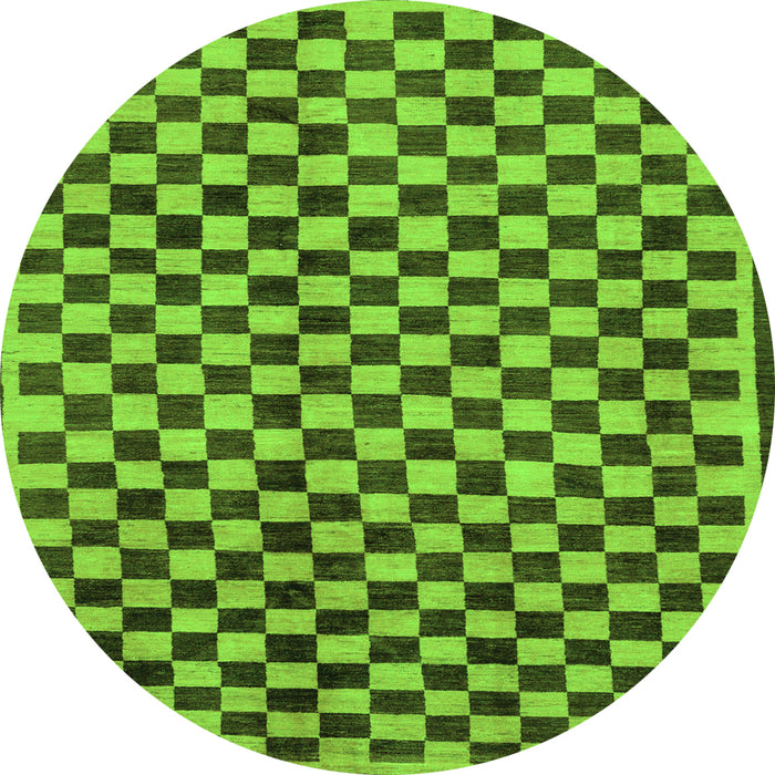 Round Machine Washable Checkered Green Modern Area Rugs, wshabs233grn
