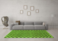 Machine Washable Checkered Green Modern Rug, wshabs233grn