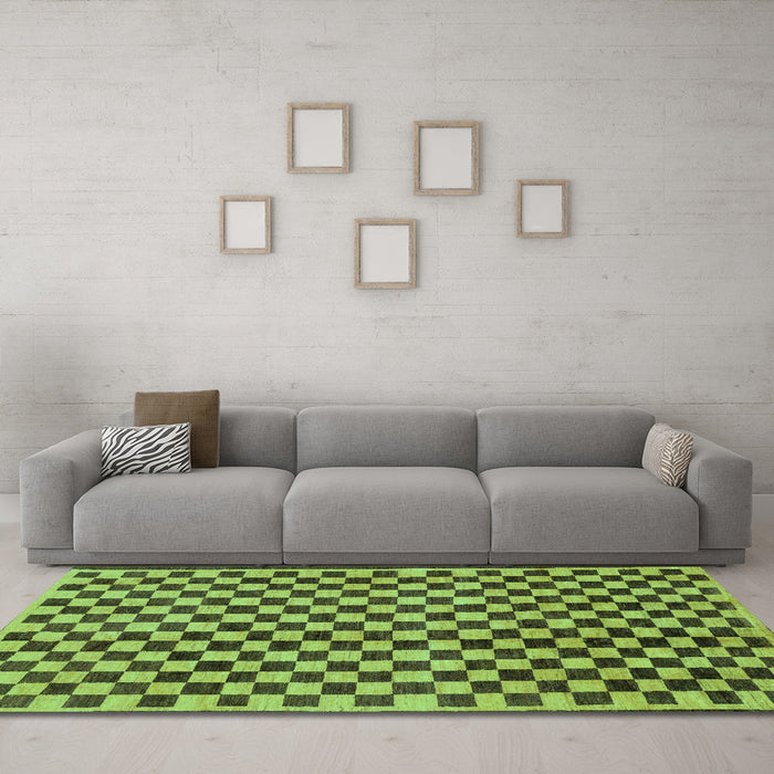 Machine Washable Checkered Turquoise Modern Area Rugs in a Living Room,, wshabs233turq
