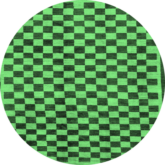 Round Machine Washable Checkered Emerald Green Modern Area Rugs, wshabs233emgrn