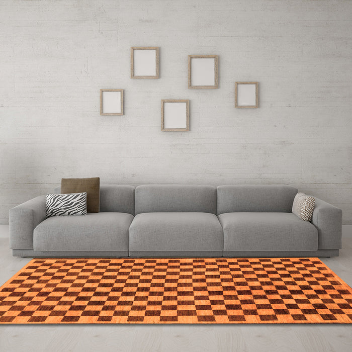 Machine Washable Checkered Orange Modern Area Rugs in a Living Room, wshabs233org