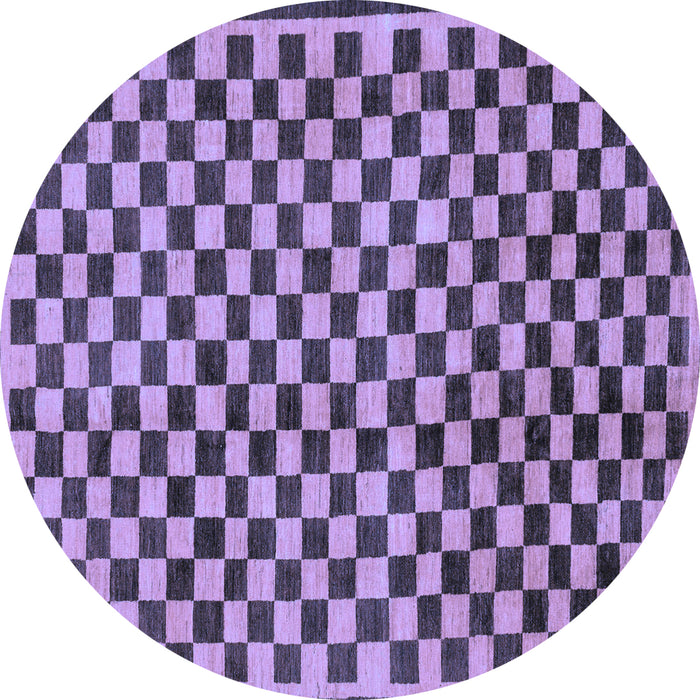 Round Machine Washable Checkered Blue Modern Rug, wshabs233blu