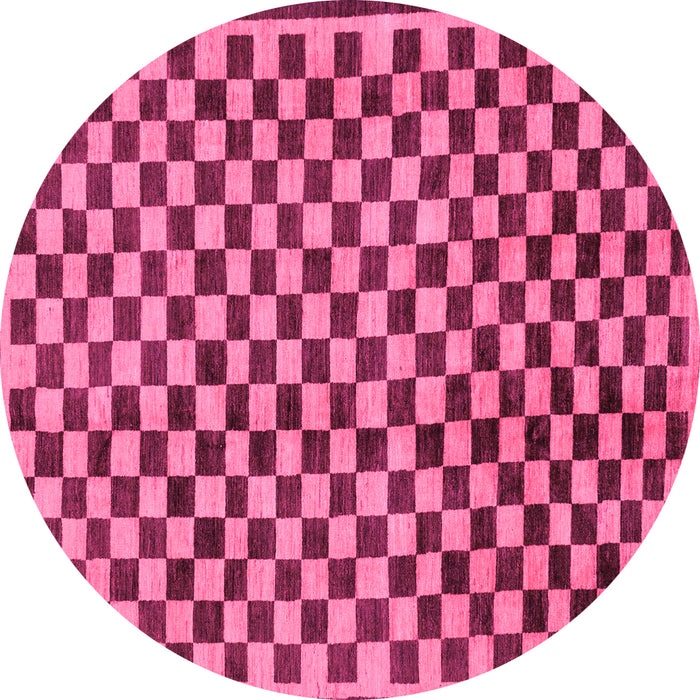 Round Machine Washable Checkered Pink Modern Rug, wshabs233pnk