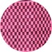 Round Machine Washable Checkered Pink Modern Rug, wshabs233pnk