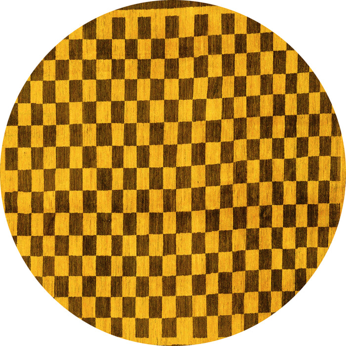 Round Machine Washable Checkered Yellow Modern Rug, wshabs233yw