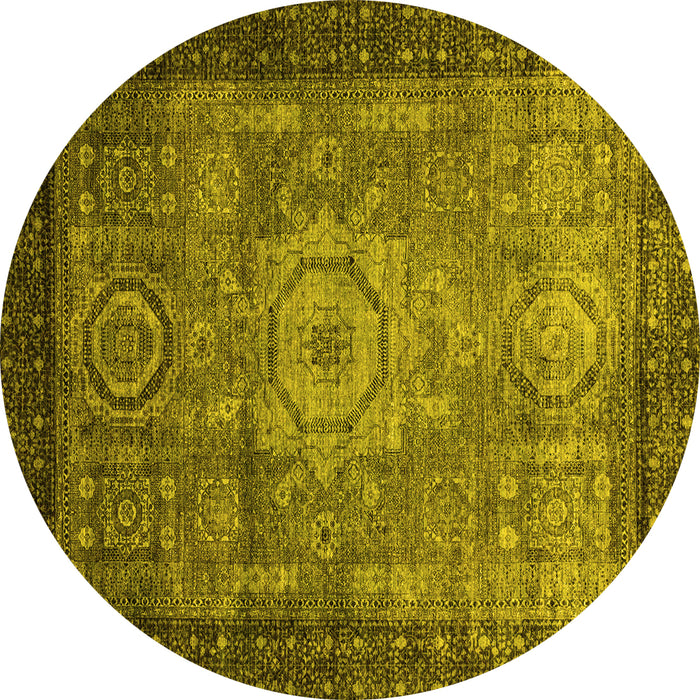 Round Machine Washable Abstract Yellow Modern Rug, wshabs2340yw