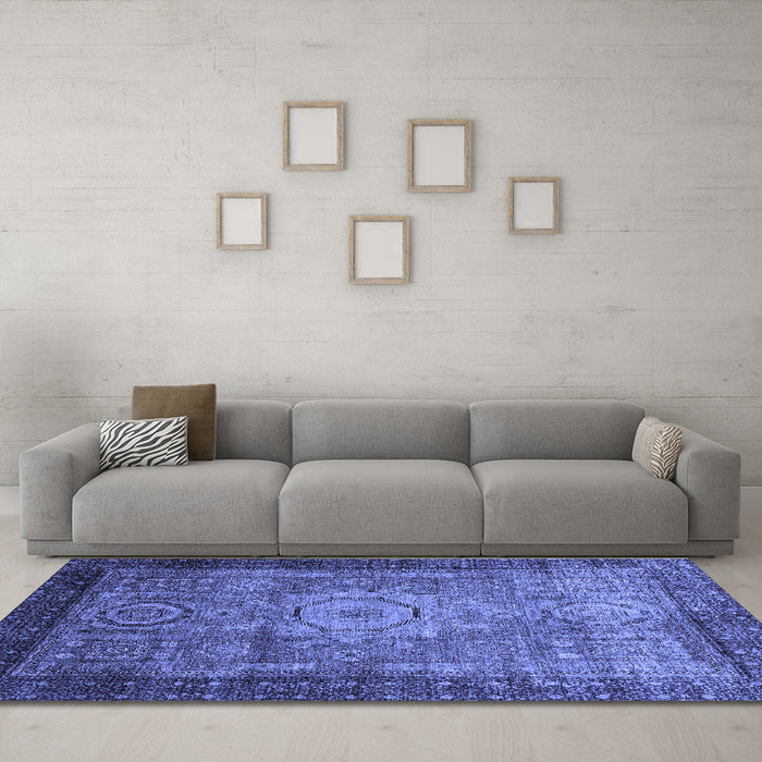 Machine Washable Abstract Blue Modern Rug in a Living Room, wshabs2340blu