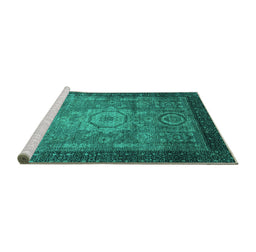 Sideview of Machine Washable Abstract Turquoise Modern Area Rugs, wshabs2340turq