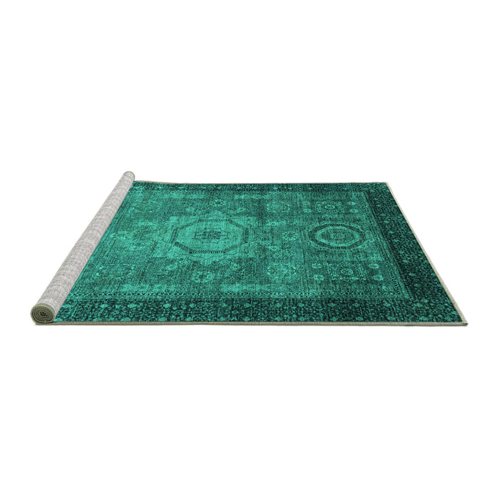 Sideview of Machine Washable Abstract Turquoise Modern Area Rugs, wshabs2340turq