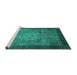 Sideview of Machine Washable Abstract Turquoise Modern Area Rugs, wshabs2340turq