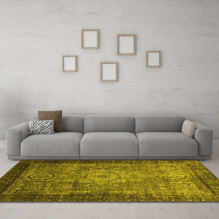 Machine Washable Abstract Yellow Modern Rug in a Living Room, wshabs2340yw