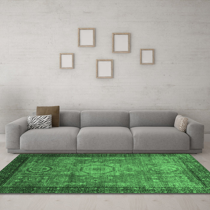 Machine Washable Abstract Emerald Green Modern Area Rugs in a Living Room,, wshabs2340emgrn