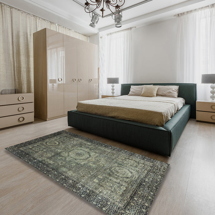 Abstract Taupe Brown Modern Rug in a Bedroom, abs2340