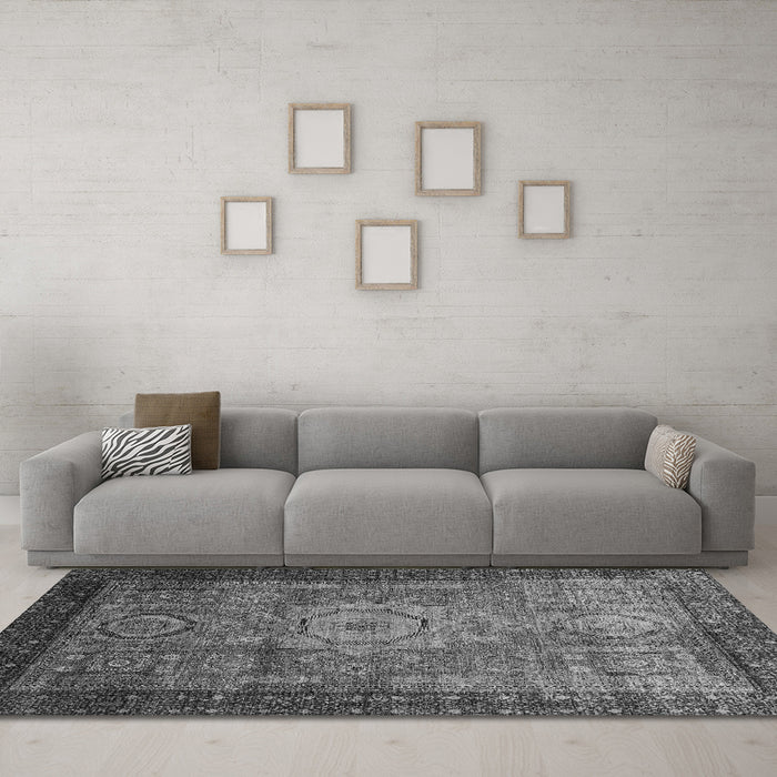 Machine Washable Abstract Gray Modern Rug in a Living Room,, wshabs2340gry