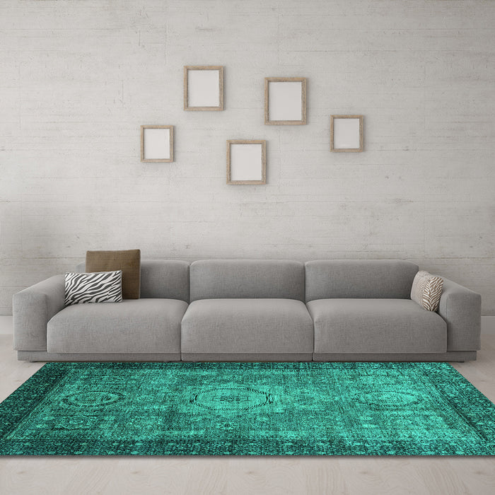 Machine Washable Abstract Turquoise Modern Area Rugs in a Living Room,, wshabs2340turq