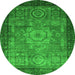 Round Machine Washable Abstract Green Modern Area Rugs, wshabs2340grn