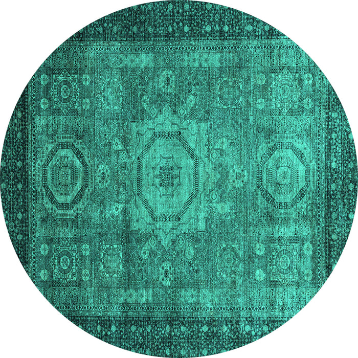 Round Machine Washable Abstract Turquoise Modern Area Rugs, wshabs2340turq