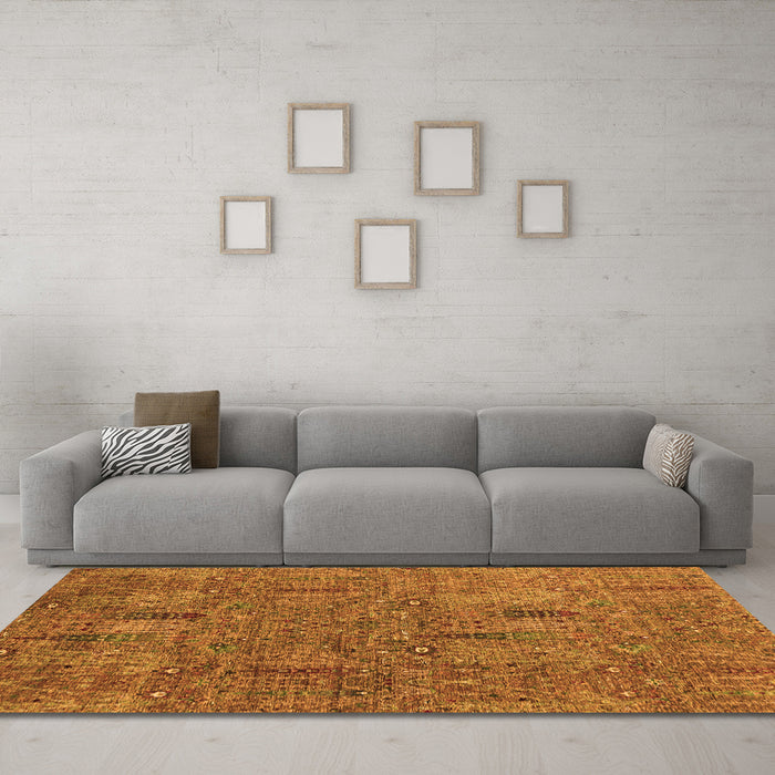 Machine Washable Abstract Orange Modern Area Rugs in a Living Room, wshabs2341org