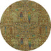 Round Abstract Caramel Brown Modern Rug, abs2341