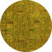 Round Machine Washable Abstract Yellow Modern Rug, wshabs2341yw