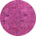 Round Machine Washable Abstract Pink Modern Rug, wshabs2341pnk