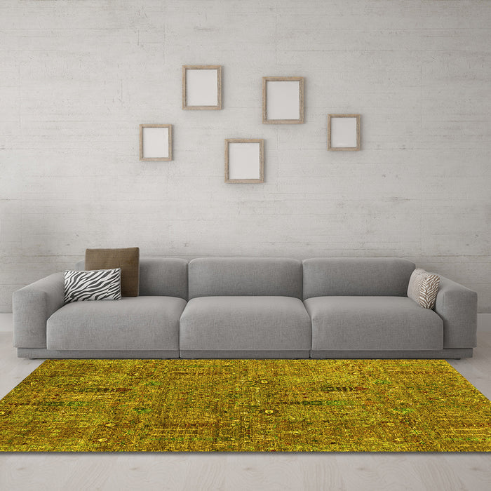 Machine Washable Abstract Yellow Modern Rug in a Living Room, wshabs2341yw