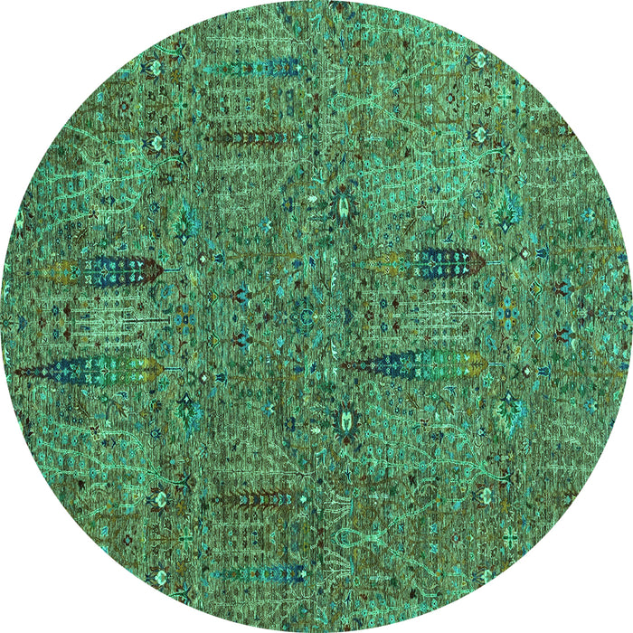 Round Machine Washable Abstract Turquoise Modern Area Rugs, wshabs2341turq
