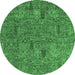 Round Abstract Emerald Green Modern Rug, abs2341emgrn