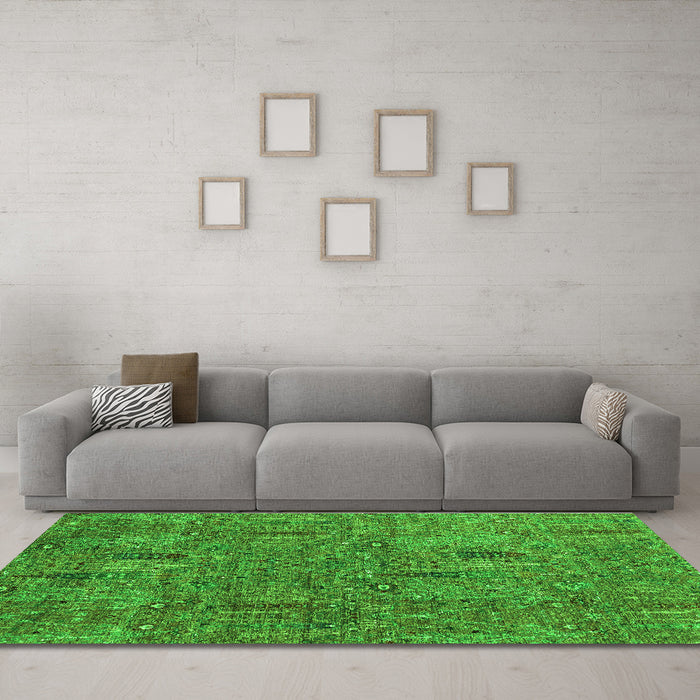 Machine Washable Abstract Green Modern Area Rugs in a Living Room,, wshabs2341grn