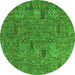 Round Machine Washable Abstract Green Modern Area Rugs, wshabs2341grn