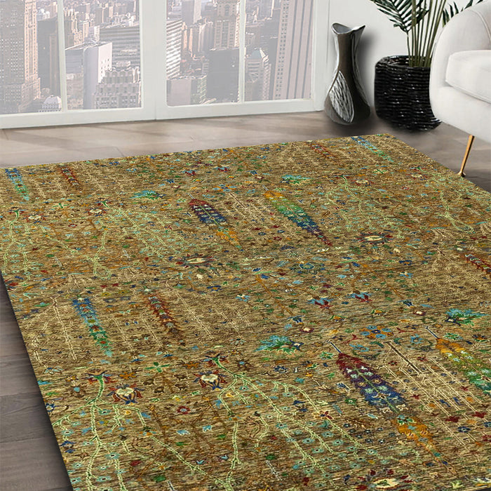 Machine Washable Abstract Caramel Brown Rug in a Family Room, wshabs2341