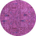 Round Machine Washable Abstract Purple Modern Area Rugs, wshabs2341pur