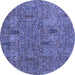 Round Machine Washable Abstract Blue Modern Rug, wshabs2341blu