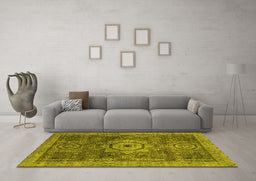 Machine Washable Abstract Yellow Modern Rug in a Living Room, wshabs2342yw